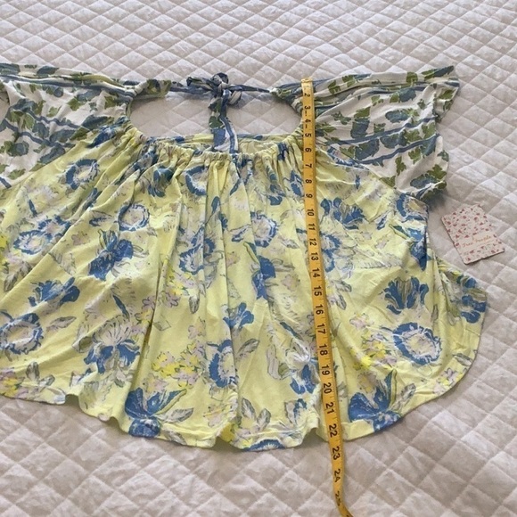 NEW Free People Baja Babe cold shoulder top Yellow Printed Lemon Gelato size XS - Picture 10 of 13